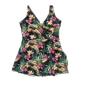 Alisha Levine Tropical Floral Swim Dress Plus-Size 14 Multicolor